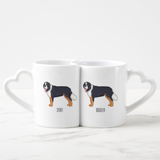 Bernese mountain dog cartoon illustration coffee mug set (Back Nesting)