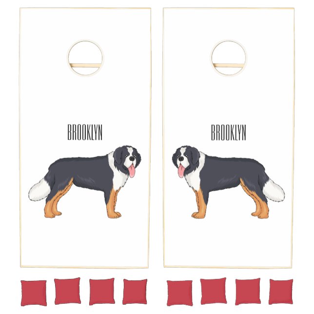 Bernese mountain dog cartoon illustration cornhole set (Set)