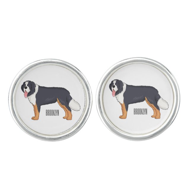 Bernese mountain dog cartoon illustration cufflinks (Front)