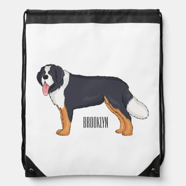 Bernese mountain dog cartoon illustration drawstring bag (Front)