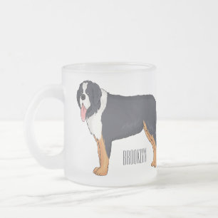 Bernese mountain dog cartoon illustration  frosted glass coffee mug