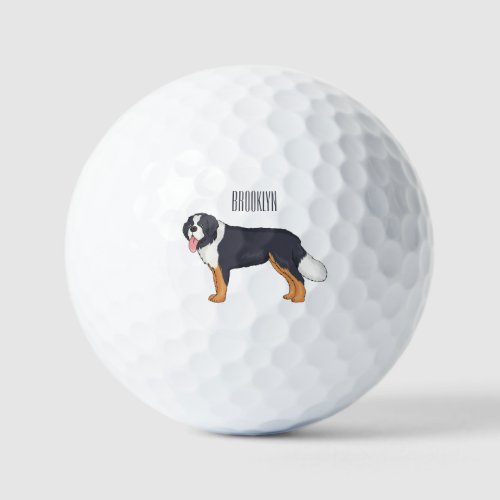 Bernese mountain dog cartoon illustration golf balls