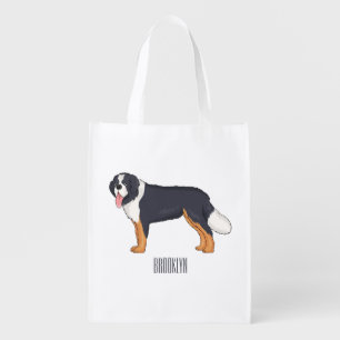 Bernese mountain dog cartoon illustration grocery bag