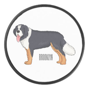 Bernese mountain dog cartoon illustration hockey puck