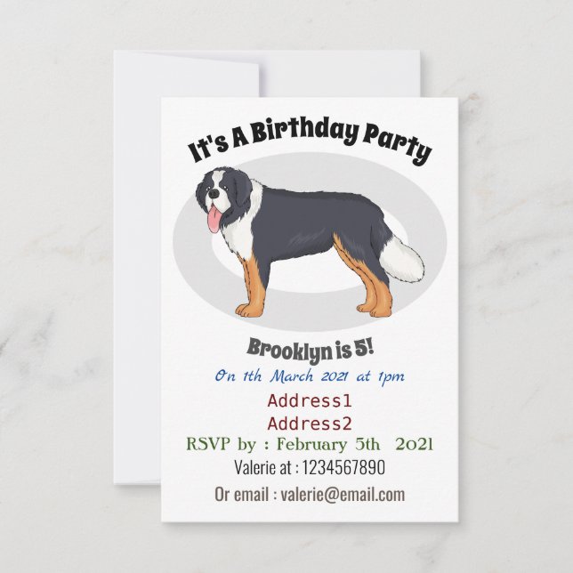 Bernese mountain dog cartoon illustration invitation (Front)
