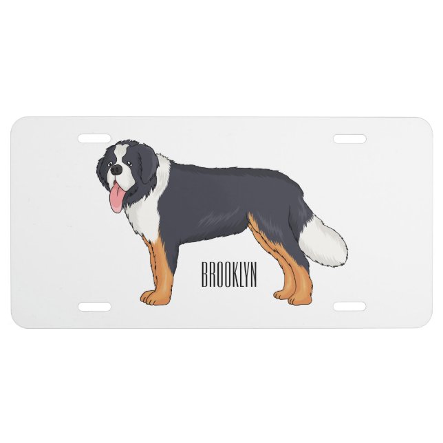Bernese mountain dog cartoon illustration license plate (Front)