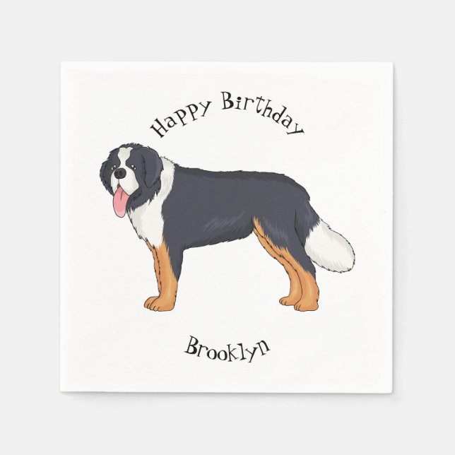 Bernese mountain dog cartoon illustration napkins (Front)