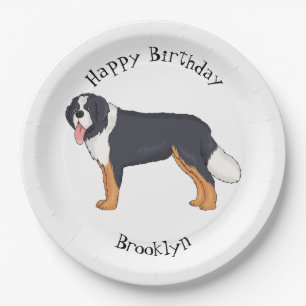 Bernese mountain dog cartoon illustration paper plates