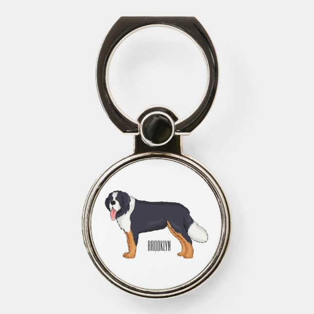 Bernese mountain dog cartoon illustration phone ring stand (Front)