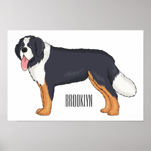 Bernese mountain dog cartoon illustration poster