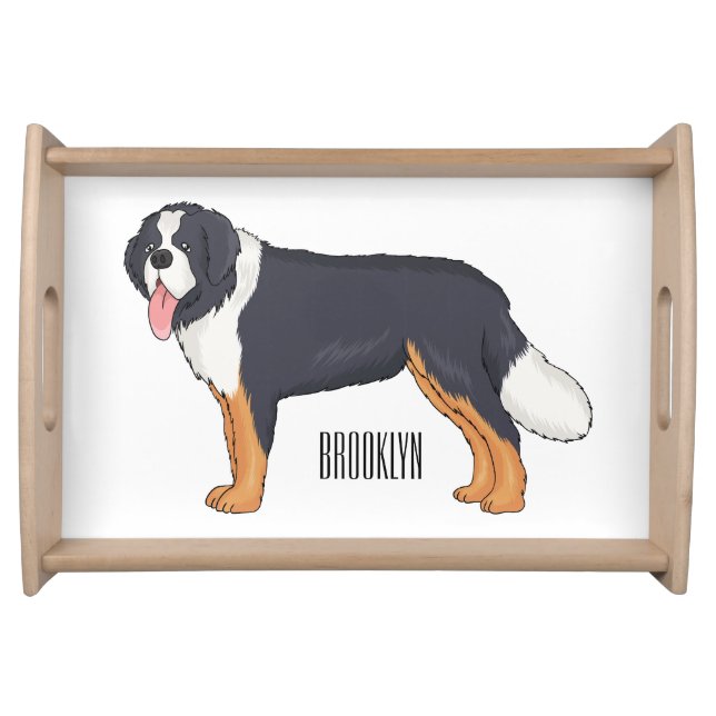 Bernese mountain dog cartoon illustration serving tray (Front)