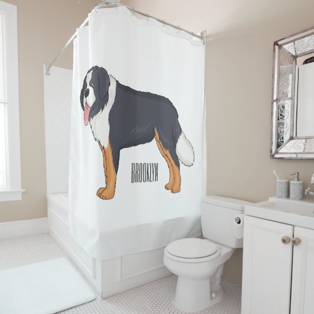 Bernese mountain dog cartoon illustration shower curtain (In Situ)