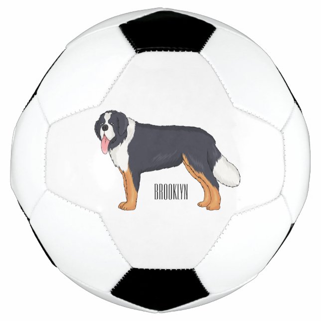 Bernese mountain dog cartoon illustration soccer ball (Front)