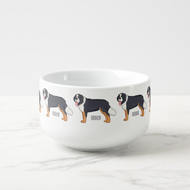 Bernese mountain dog cartoon illustration soup mug (Front)