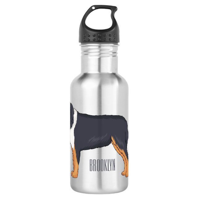 Bernese mountain dog cartoon illustration stainless steel water bottle (Front)