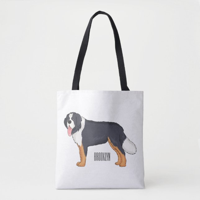Bernese mountain dog cartoon illustration tote bag (Front)