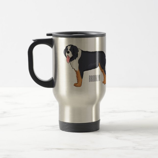 Bernese mountain dog cartoon illustration travel mug (Left)