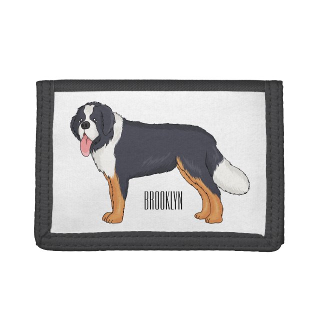Bernese mountain dog cartoon illustration trifold wallet (Front)