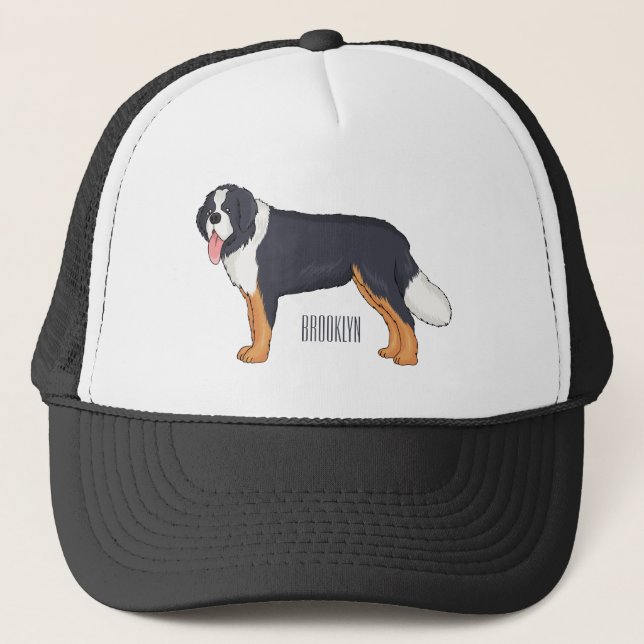 Bernese mountain dog cartoon illustration trucker hat (Front)
