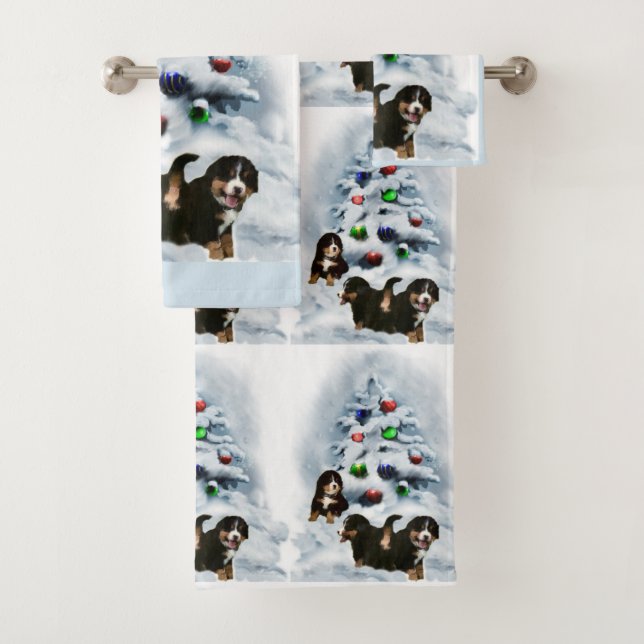 Bernese Mountain Dog Christmas Bath Towel Set (Insitu)