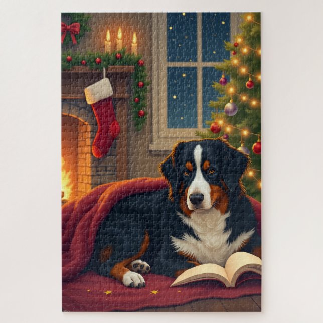 Bernese Mountain Dog Christmas Bedtime Story Jigsaw Puzzle (Vertical)