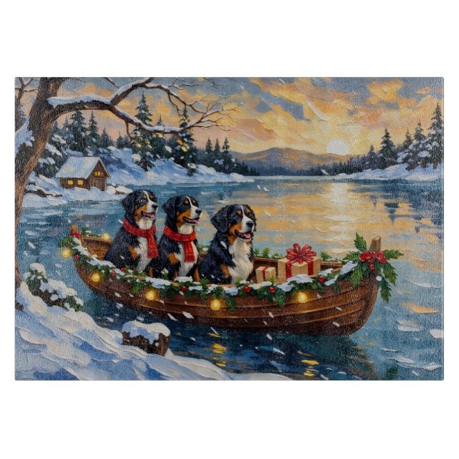 Bernese Mountain Dog Christmas Boat Holiday Cutting Board (Front)