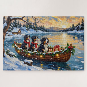 Bernese Mountain Dog Christmas Boat Holiday Jigsaw Puzzle