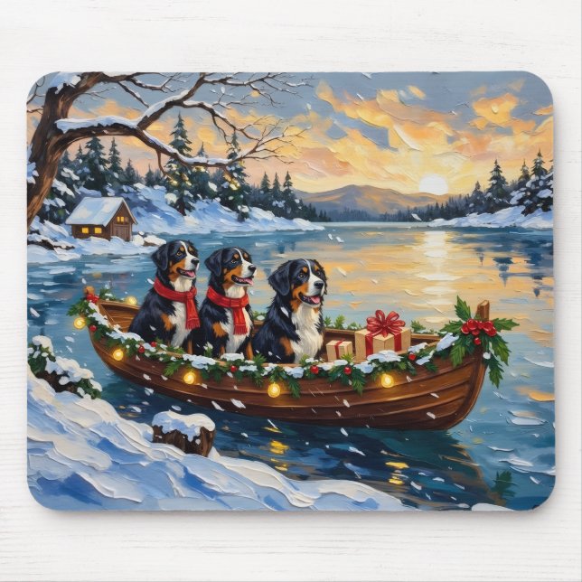 Bernese Mountain Dog Christmas Boat Holiday Mouse Pad (Front)