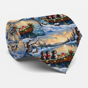 Bernese Mountain Dog Christmas Boat Holiday Neck Tie