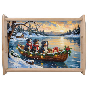 Bernese Mountain Dog Christmas Boat Holiday Serving Tray