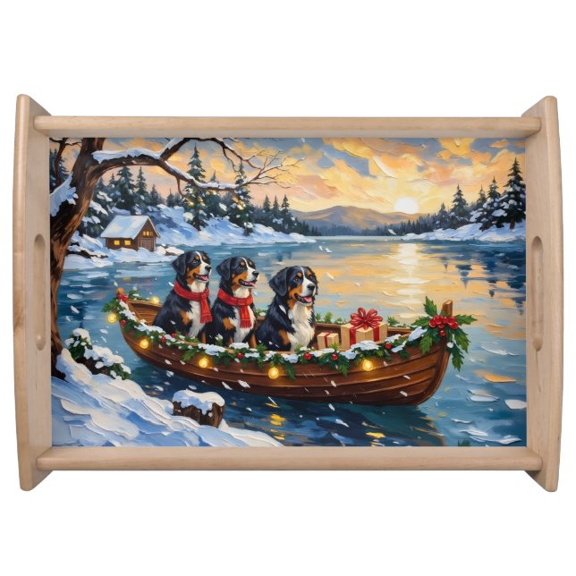 Bernese Mountain Dog Christmas Boat Holiday Serving Tray (Front)