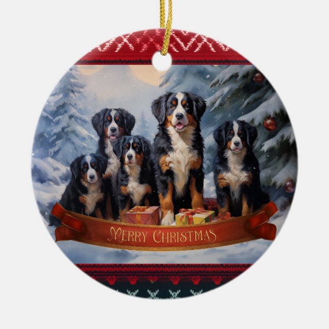Bernese Mountain Dog Christmas Ceramic Ornament (Front)