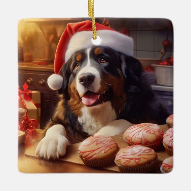 Bernese Mountain Dog Christmas Cookies Holiday Ceramic Ornament (Front)