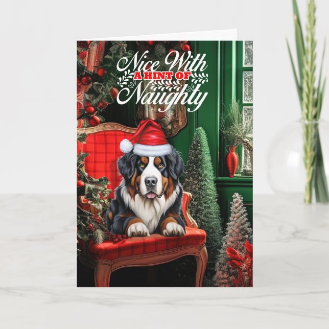 Bernese Mountain Dog Christmas Dog Naughty or Nice Holiday Card (Front)