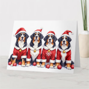 Bernese Mountain Dog Christmas Dress Santa Hat Card