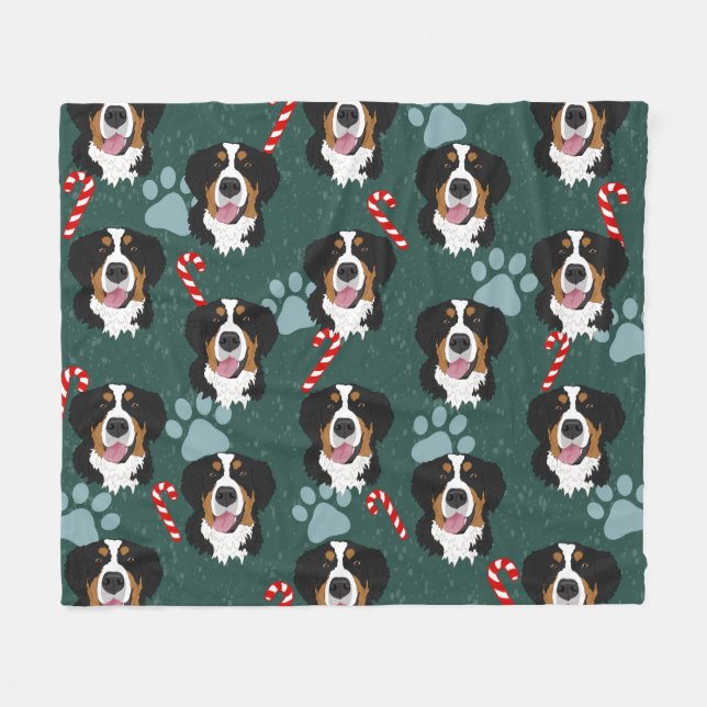 Bernese Mountain Dog Christmas  Fleece Blanket (Front (Horizontal))