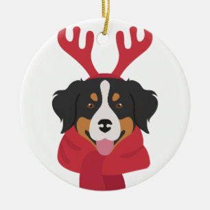 Bernese Mountain dog Christmas Ornament. Snow Ceramic Ornament
