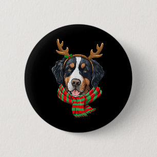 Bernese Mountain Dog Christmas Reindeer Santa Hat Button