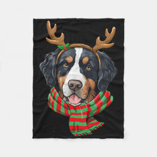 Bernese Mountain Dog Christmas Reindeer Santa Hat  Fleece Blanket