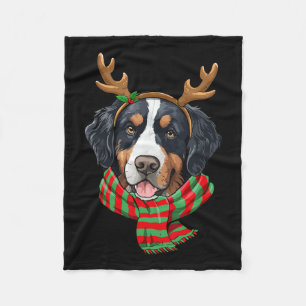 Bernese Mountain Dog Christmas Reindeer Santa Hat Fleece Blanket