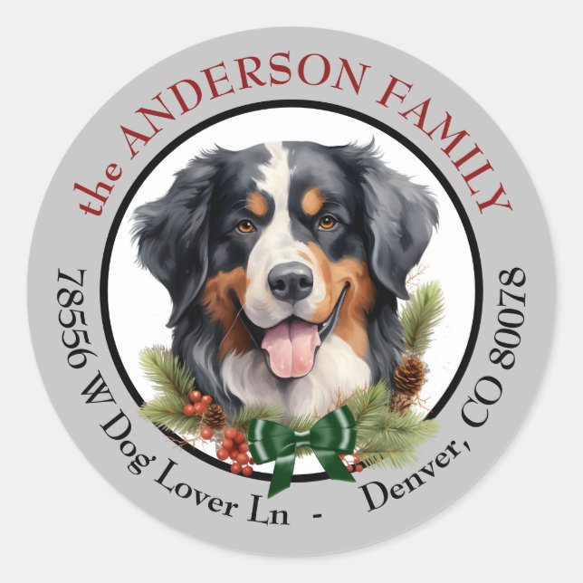 Bernese Mountain Dog Christmas  Return Address Classic Round Sticker (Front)