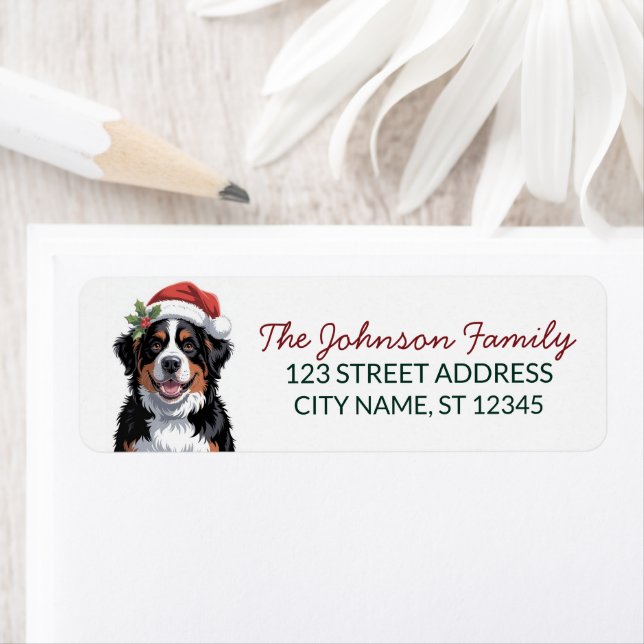 Bernese Mountain Dog Christmas Return Address      Label (Insitu)