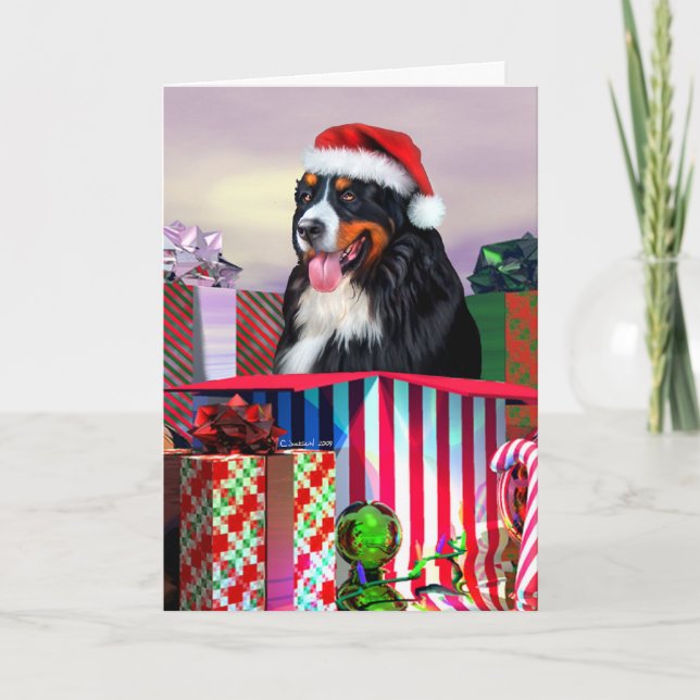 Bernese Mountain Dog Christmas Surprise Holiday Card (Front)