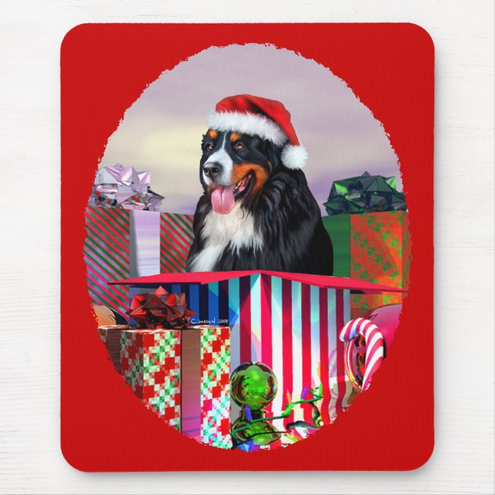 Bernese Mountain Dog Christmas Surprise Mouse Pad