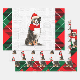 Bernese Mountain Dog Christmas Tartan Plaid Wrapping Paper Sheets