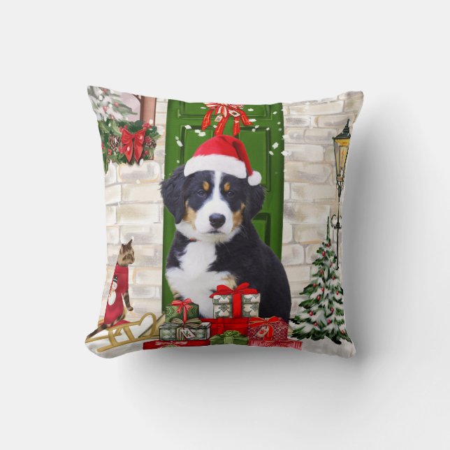 Bernese Mountain Dog Christmas  Throw Pillow (Front)