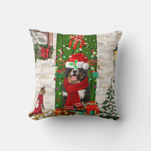 Bernese Mountain Dog Christmas Throw Pillow