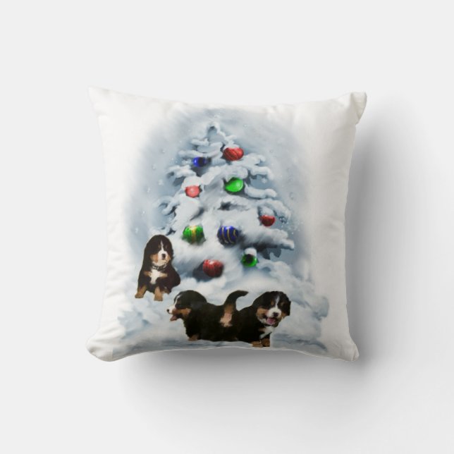 Bernese Mountain Dog Christmas Throw Pillow (Front)