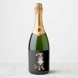 Bernese Mountain Dog Christmas Tree Dog Puppy Wate Sparkling Wine Label