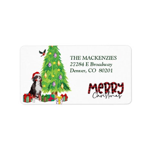 Bernese Mountain Dog Christmas Tree Return Address Label